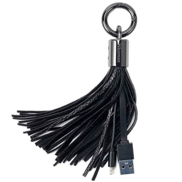 kado ulang tahun untuk sahabat yang unik, sederhana tapi berkesan; USB Leather Tassel Keychain with Lightning ChargeSync Cable for iPhone, Ipad(Black)
