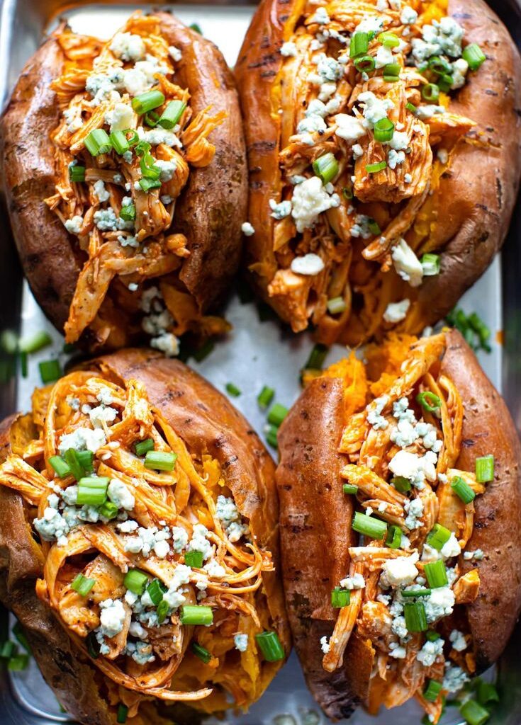 Buffalo Chicken Stuffed Sweet Potatoes